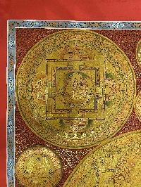 Buddhist Handmade Thangka Of Stupa Thangka, [red, Blue And Gold], Lama`s Art