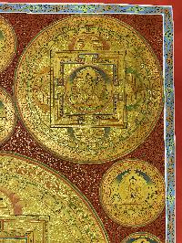 Buddhist Handmade Thangka Of Mandala Thangka, [red, Blue And Gold], Lama`s Art