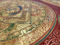 Buddhist Handmade Thangka Of Mandala Thangka, [red, Blue And Gold], Lama`s Art