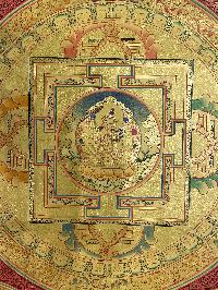 Buddhist Handmade Thangka Of Mandala Thangka, [red, Black And Gold], Lama`s Art