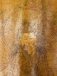 Buddhist Thangka Of Yellow Jambhala Thangka, [with Brocade, And Oil Painting], Lama`s Art