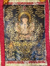 Buddhist Thangka Of Avalokitesvara Thangka, [with Brocade], Lama`s Art