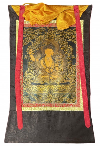 Buddhist Thangka Of Manjushree Thangka, [with Brocade], Lama`s Art