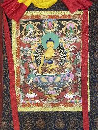 Buddhist Thangka Of Shakyamuni Buddha, In Red Color Thangka, [with Brocade], Lama`s Art