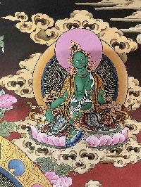 Buddhist Thangka Of Shakyamuni Buddha, In Red Color Thangka, [with Brocade], Lama`s Art