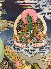 Buddhist Thangka Of Shakyamuni Buddha Thangka, In Blue Color, [with Brocade], Lama`s Art