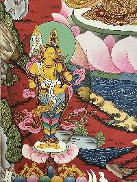 Buddhist Thangka Of Chenrezig Thangka, [with Brocade], Lama`s Art