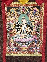 Buddhist Thangka Of White Tara Thangka, [with Brocade], Lama`s Art