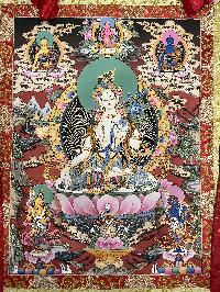 Buddhist Thangka Of White Tara Thangka, [with Brocade], Lama`s Art