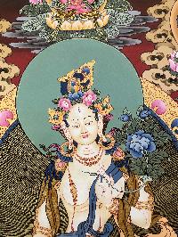 Buddhist Thangka Of White Tara Thangka, [with Brocade], Lama`s Art