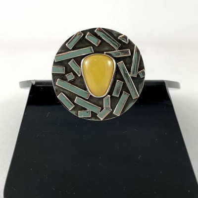 Designer Silver Jewellery With Amber Circle Plate Stone Rings