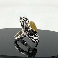 Designer Silver Jewellery With Amber Circle Plate Stone Rings