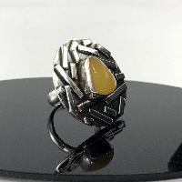 Designer Silver Jewellery With Amber Circle Plate Stone Rings