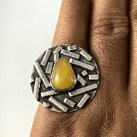 Designer Silver Jewellery With Amber Circle Plate Stone Rings