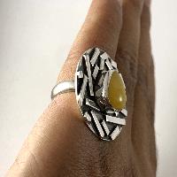 Designer Silver Jewellery With Amber Circle Plate Stone Rings