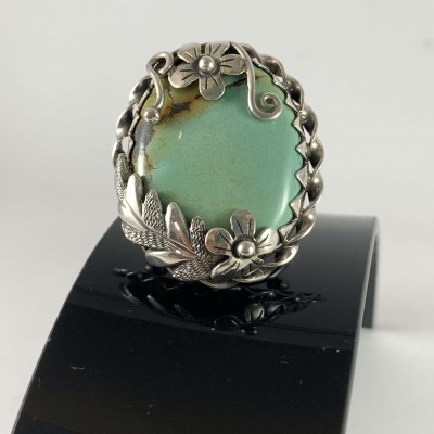 Designer Silver Jewellery With Turquoise Leaf And Flower Stone Rings