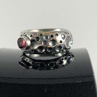 Designer Silver Jewellery With Pink Tourmaline Hammered Bubble Stone Rings