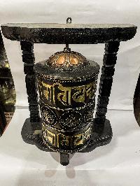 Wall Prayer Wheel Big Size With Mantra Inside, [oxidized With Carved Mantra, Ashtamangala], Wall Mountable