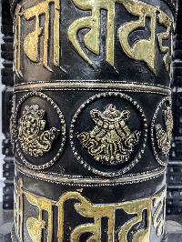 Wall Prayer Wheel Big Size With Mantra Inside, [oxidized With Carved Mantra, Ashtamangala], Wall Mountable