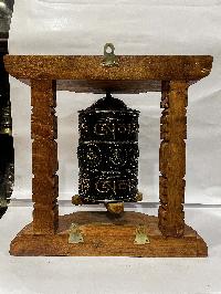 Wall Prayer Wheel Big Size With Mantra Inside, [oxidized With Carved Mantra, Ashtamangala], Wall Mountable