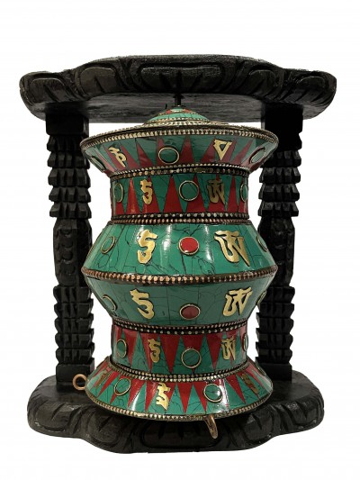 Wall Prayer Wheel Big Size With Mantra Inside, [stone Setting With Carved Mantra], Wall Mountable