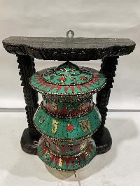 Wall Prayer Wheel Big Size With Mantra Inside, [stone Setting With Carved Mantra], Wall Mountable