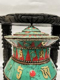 Wall Prayer Wheel Big Size With Mantra Inside, [stone Setting With Carved Mantra], Wall Mountable