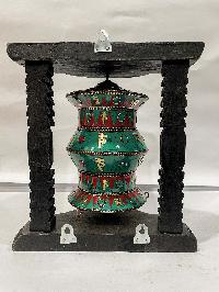 Wall Prayer Wheel Big Size With Mantra Inside, [stone Setting With Carved Mantra], Wall Mountable