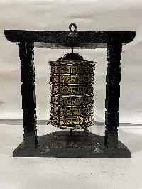 Wall Prayer Wheel Big Size With Mantra Inside, [stone Setting With Carved Mantra], Wall Mountable