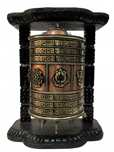 Wall Prayer Wheel Big Size With Mantra Inside, [ashtamangala With Carved Mantra, Ashtamangala], Wall Mountable