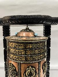 Wall Prayer Wheel Big Size With Mantra Inside, [ashtamangala With Carved Mantra, Ashtamangala], Wall Mountable