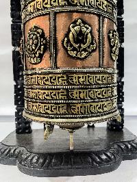 Wall Prayer Wheel Big Size With Mantra Inside, [ashtamangala With Carved Mantra, Ashtamangala], Wall Mountable