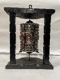 Wall Prayer Wheel Big Size With Mantra Inside, [ashtamangala With Carved Mantra, Ashtamangala], Wall Mountable