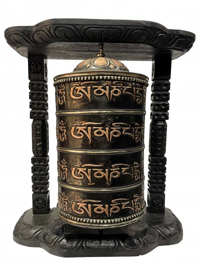 Wall Prayer Wheel Big Size With Mantra Inside, [oxidized With Carved Mantra], Wall Mountable