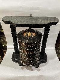 Wall Prayer Wheel Big Size With Mantra Inside, [oxidized With Carved Mantra], Wall Mountable