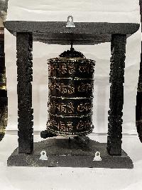 Wall Prayer Wheel Big Size With Mantra Inside, [oxidized With Carved Mantra], Wall Mountable