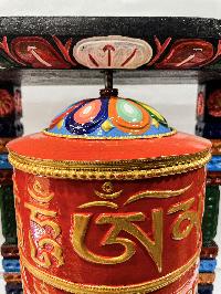 Wall Prayer Wheel Big Size With Mantra Inside, [traditional Color With Carved Mantra], Wall Mountable