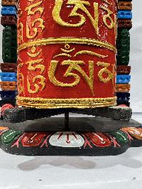 Wall Prayer Wheel Big Size With Mantra Inside, [traditional Color With Carved Mantra], Wall Mountable