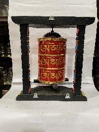 Wall Prayer Wheel Big Size With Mantra Inside, [traditional Color With Carved Mantra], Wall Mountable