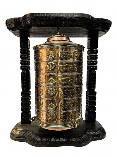 Wall Prayer Wheel Big Size With Mantra Inside, [ashtamangala With Carved Mantra], Wall Mountable