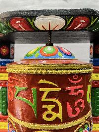 Wall Prayer Wheel Big Size With Mantra Inside, [traditional Color, Ashtamangala With Carved Mantra], Wall Mountable