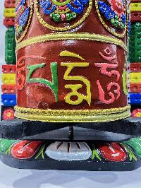 Wall Prayer Wheel Big Size With Mantra Inside, [traditional Color, Ashtamangala With Carved Mantra], Wall Mountable