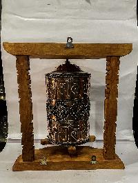 Wall Prayer Wheel Big Size With Mantra Inside, [ashtamangala With Carved Mantra], Wall Mountable