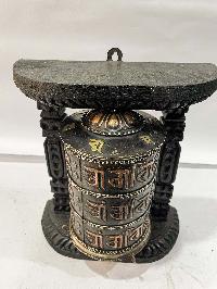 Wall Prayer Wheel With Mantra Inside, [oxidized With Carved Mantra], Wall Mountable