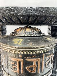 Wall Prayer Wheel With Mantra Inside, [oxidized With Carved Mantra], Wall Mountable