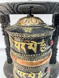 Wall Prayer Wheel With Mantra Inside, [oxidized With Carved Mantra, Stone Setting], Wall Mountable