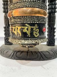 Wall Prayer Wheel With Mantra Inside, [oxidized With Carved Mantra, Stone Setting], Wall Mountable