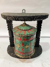 Wall Prayer Wheel With Mantra Inside, [with Carved Mantra, Stone Setting], Wall Mountable