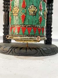 Wall Prayer Wheel With Mantra Inside, [with Carved Mantra, Stone Setting], Wall Mountable