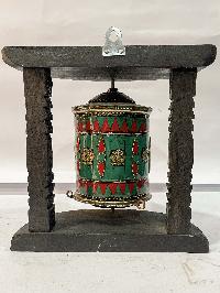 Wall Prayer Wheel With Mantra Inside, [with Carved Mantra, Stone Setting], Wall Mountable